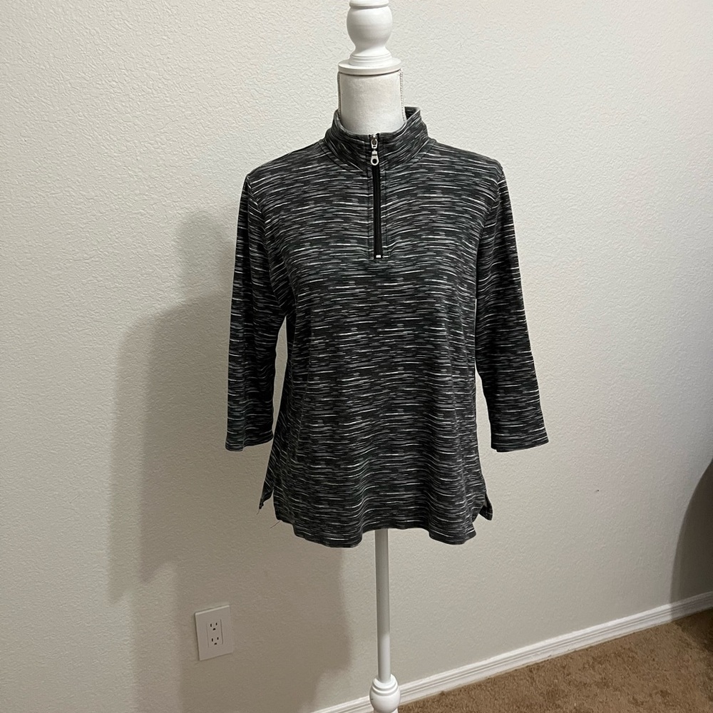 Karen Scott Sport Track Jacket with gray stripe blend